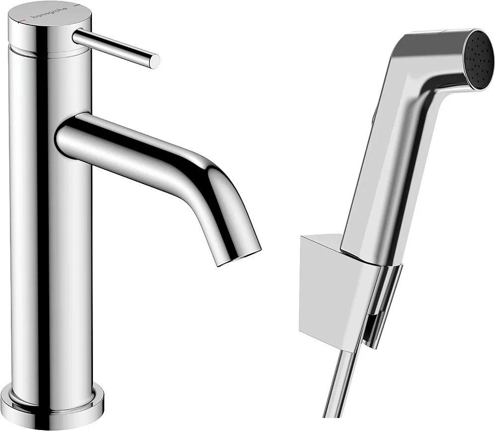 Tecturis S Bir dastali lavabo aralashtirgichi 110, gigiyenik dush va dush shlangi 160 sm bilan