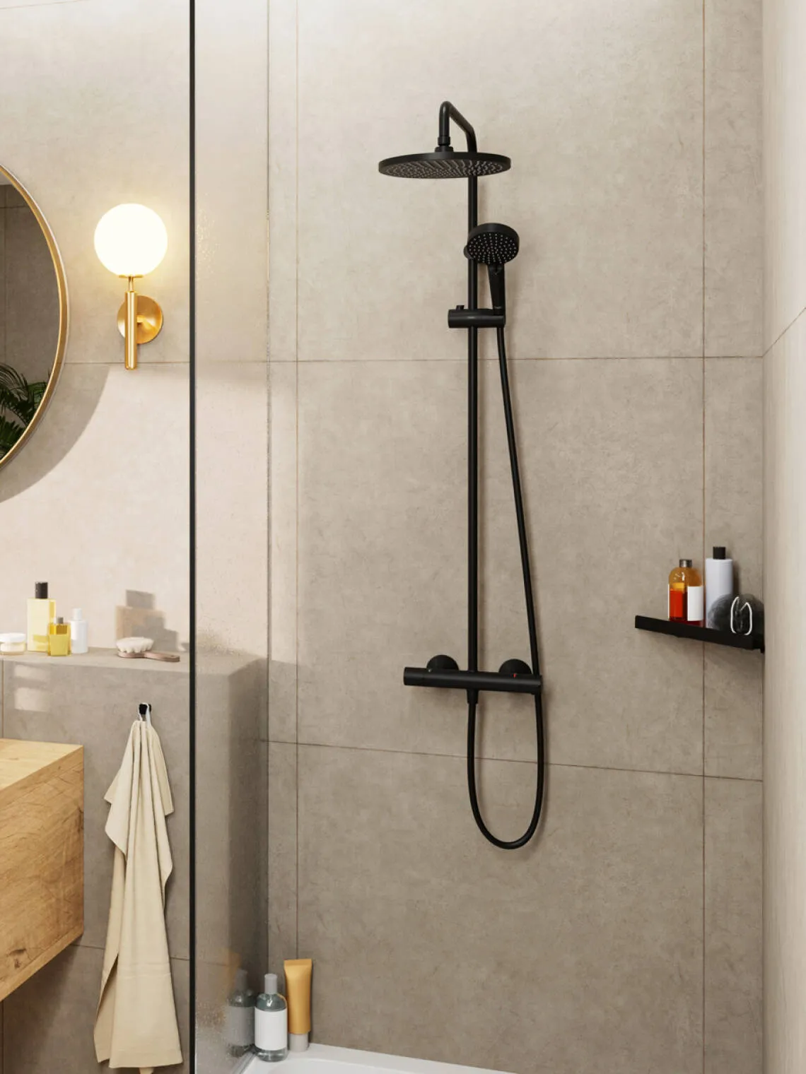 Vernis Blend Showerpipe dush ustuni 240 1jet EcoSmart, termostat bilan
