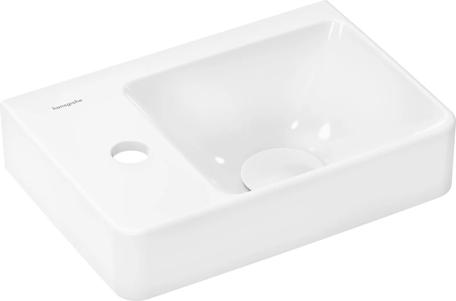 Xelu Q Hand basin with shelf on the left 360/250 with tap hole without overflow, SmartClean