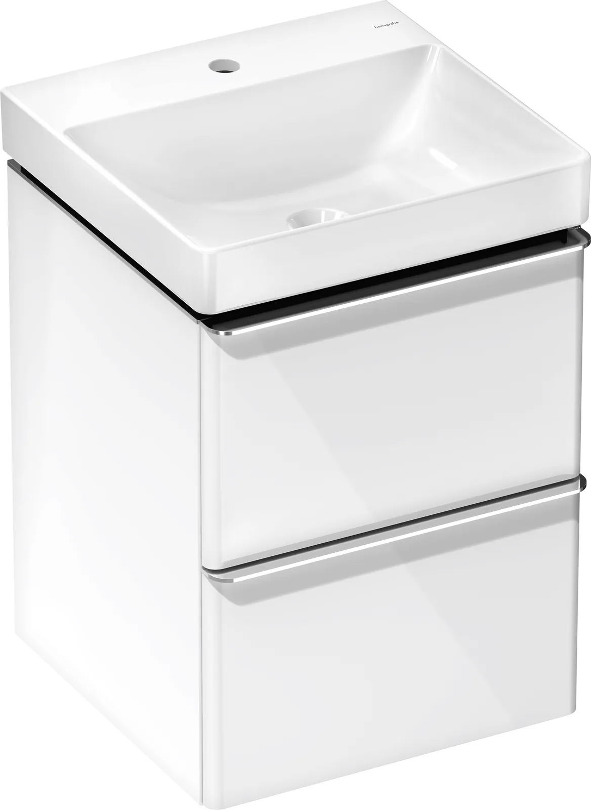 Xelu Q Lavabo tumbasi toʻplami oq yaltiroq 480/475, 2 tortmali bilan, qoʻl yuvish lavabosi bilan