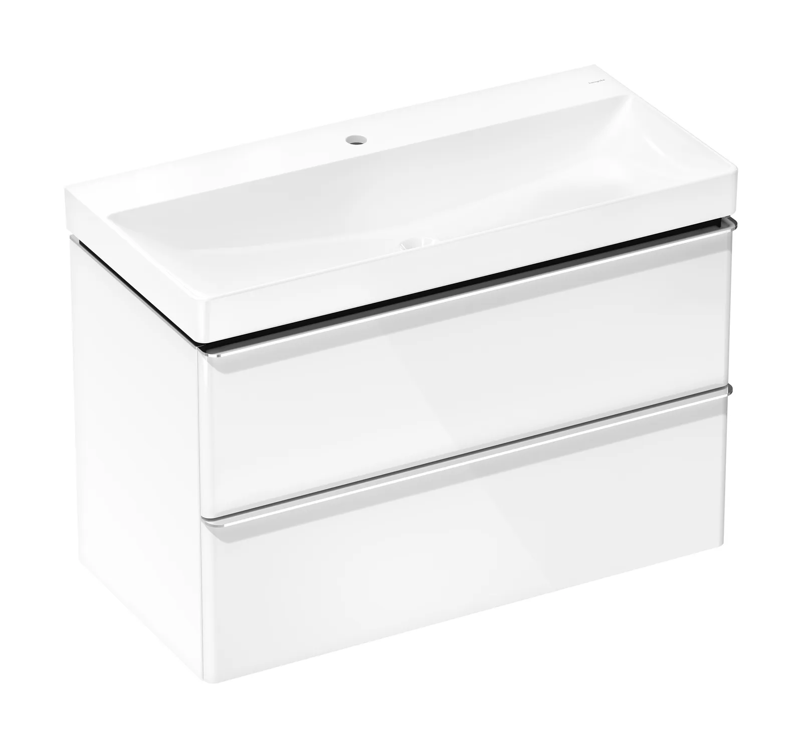 Xelu Q Lavabo tumbasi toʻplami oq yaltiroq 980/475, 2 tortmali bilan, lavabo bilan