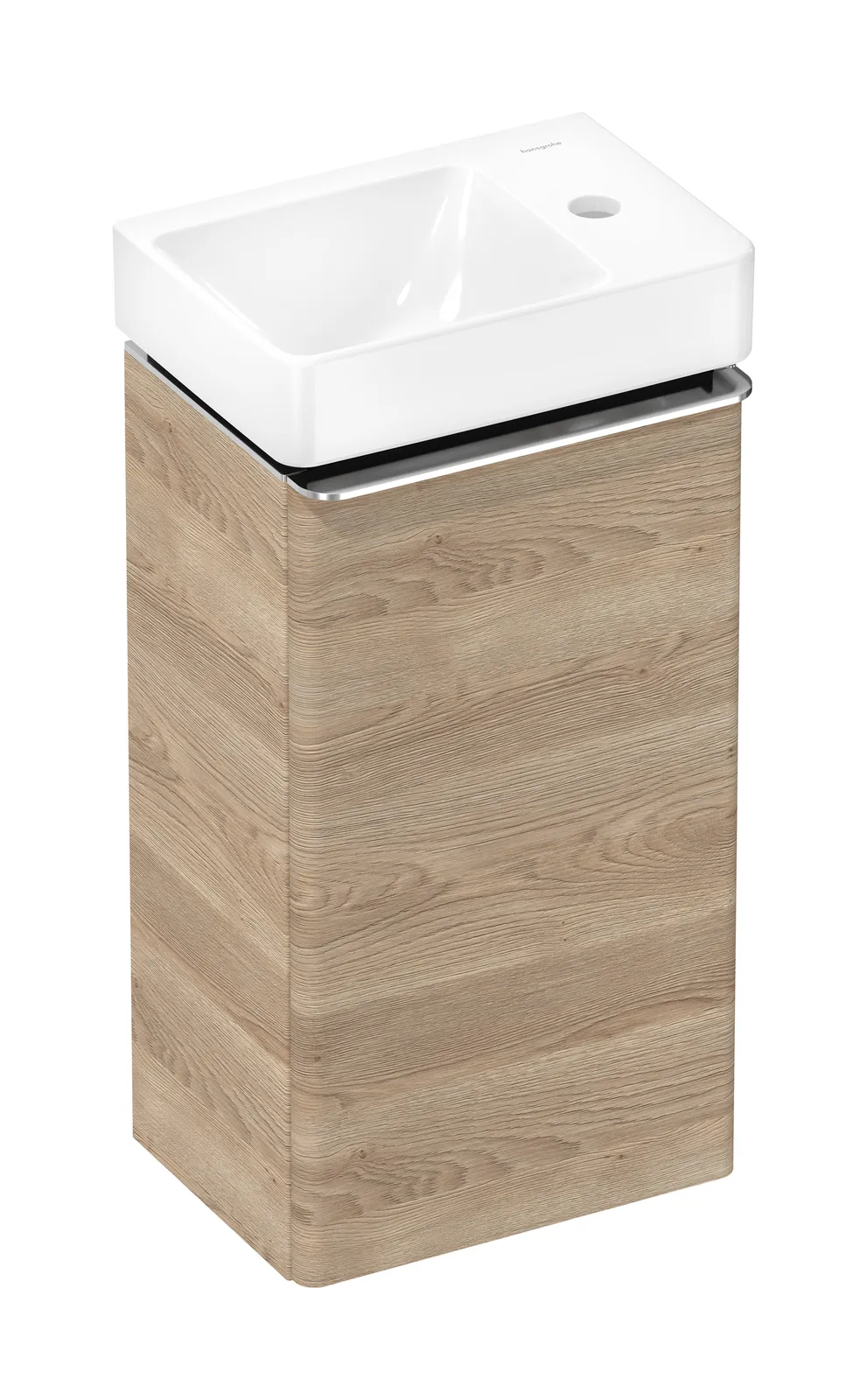 Xelu Q Furniture set with vanity unit natural oak 340/245 hinges on the right with hand basin, shelf on the right