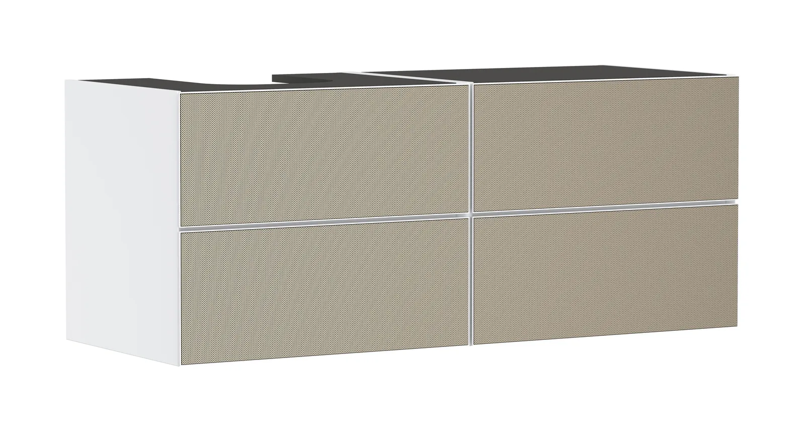 Xevolos E Lavabo tumbasi mat oq 1370/550, 4 tortmali bilan, konsol-stoleshnitsa uchun, chapda oʻyiq bilan