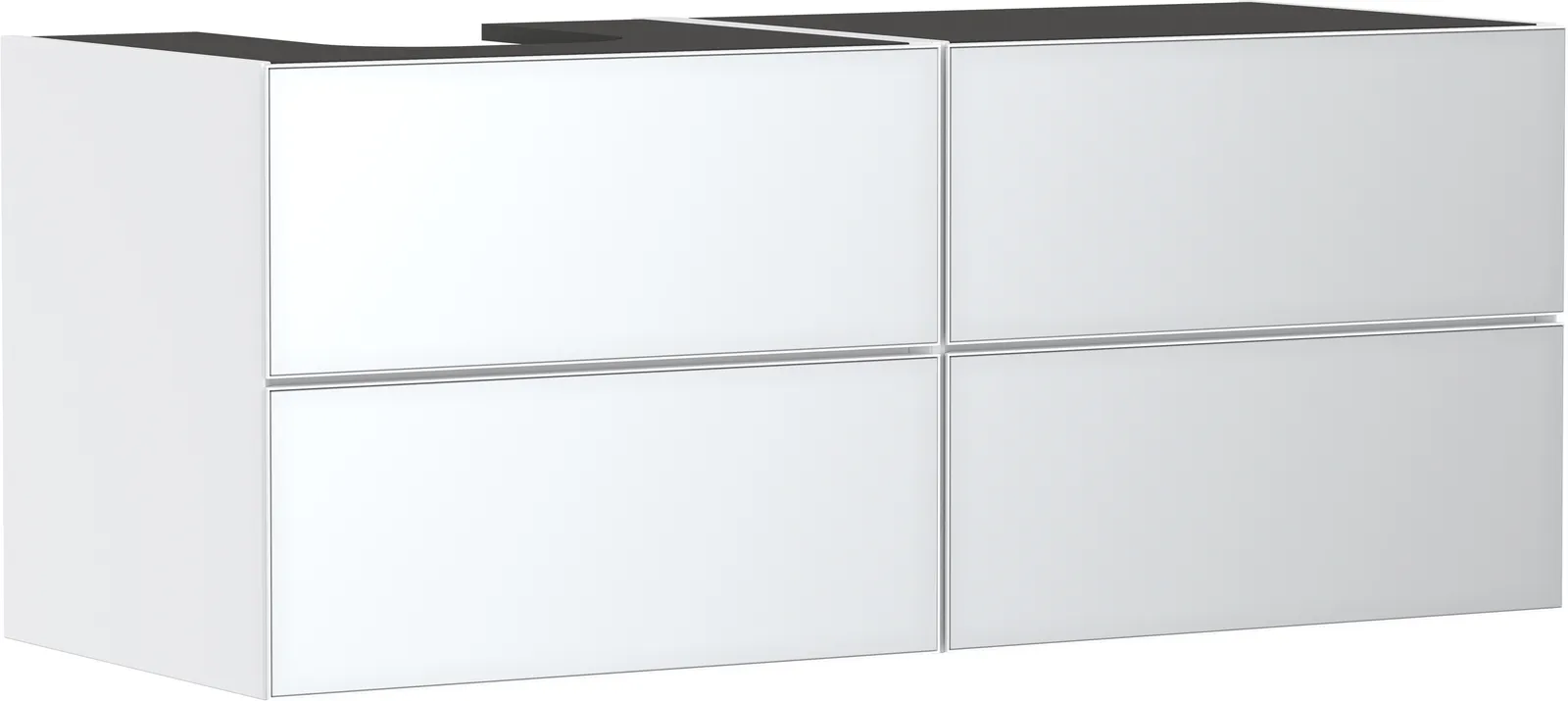 Xevolos E Lavabo tumbasi mat oq 1370/550, 4 tortmali bilan, konsol-stoleshnitsa uchun, chapda oʻyiq bilan