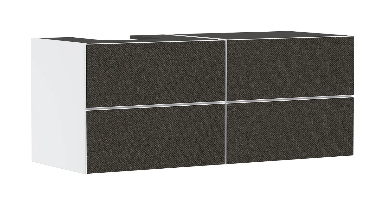 Xevolos E Lavabo tumbasi mat oq 1370/550, 4 tortmali bilan, konsol-stoleshnitsa uchun, chapda oʻyiq bilan