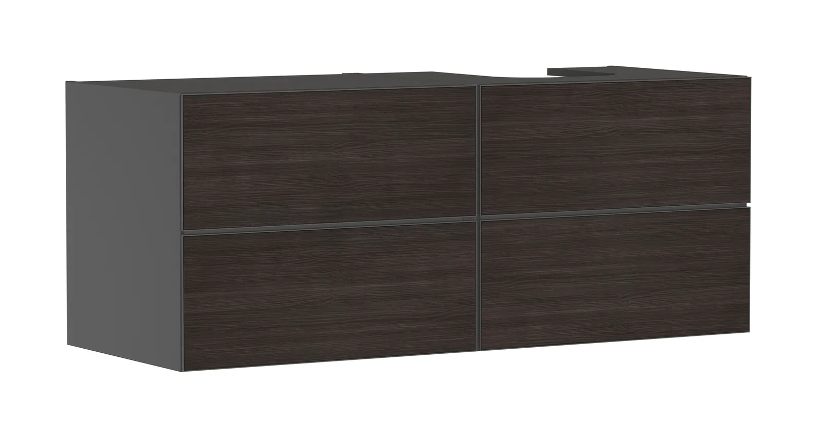 Xevolos E Lavabo tumbasi Slate mat kulrang 1370/550, 4 tortmali bilan, konsol-stoleshnitsa uchun, oʻngda oʻyiq bilan