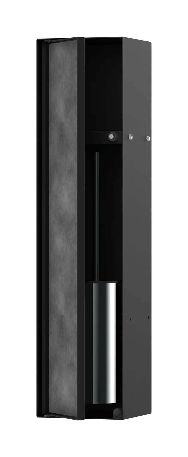 XtraStoris Rock Built-in toilet brush with storage shelf and tile-ready door