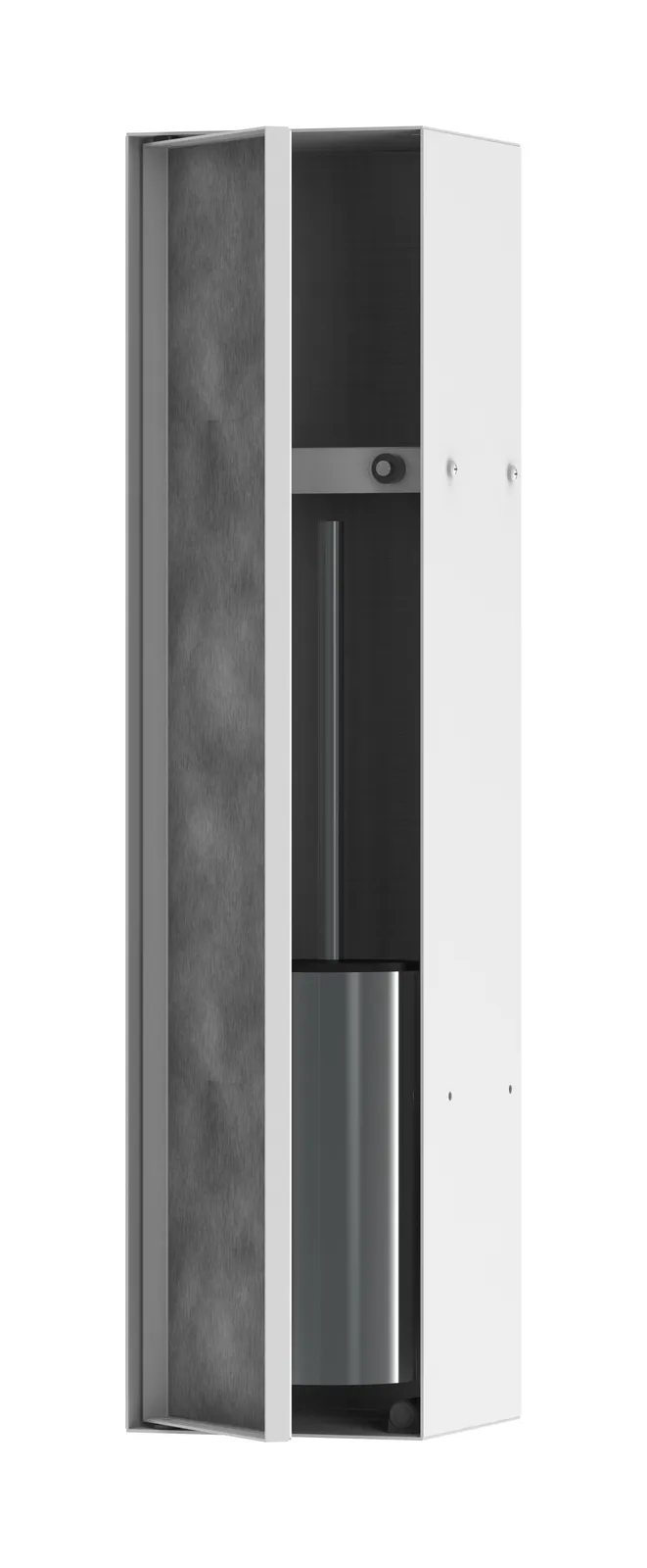 XtraStoris Rock Built-in toilet brush with storage shelf and tile-ready door