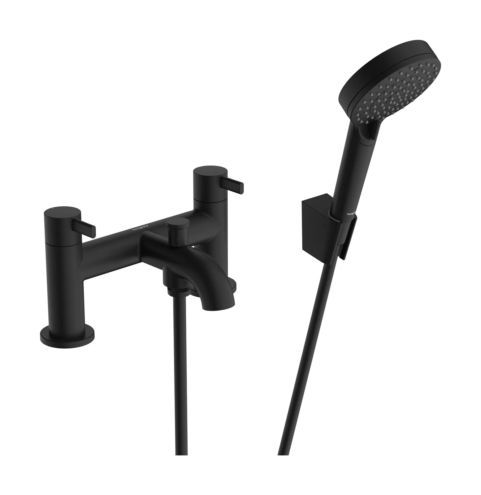 Zesis S Bath rim mixer, 2-hole with diverter and Vernis Blend Vario hand shower