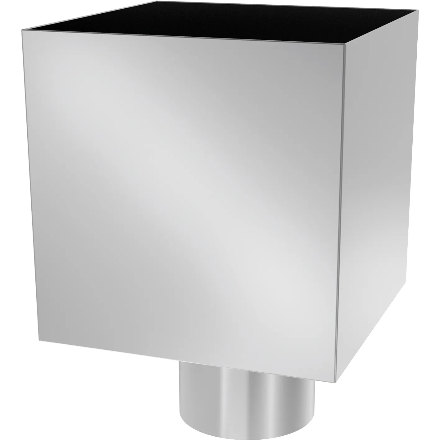 Cubic rainwater head, offset titanium zinc
