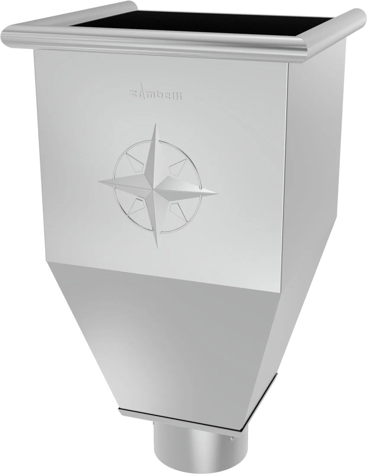 Elongated rainwater head titanium zinc
